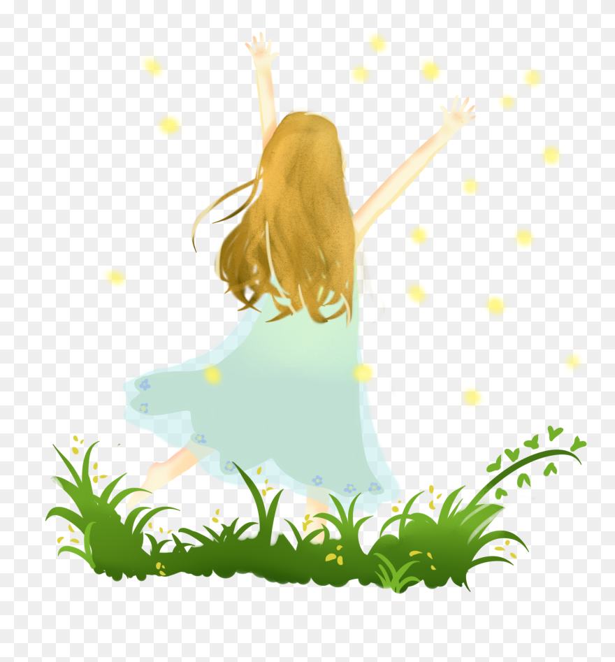 #ftestickers #cartoon #girl #fireflies #summervibes - Illustration Clipart