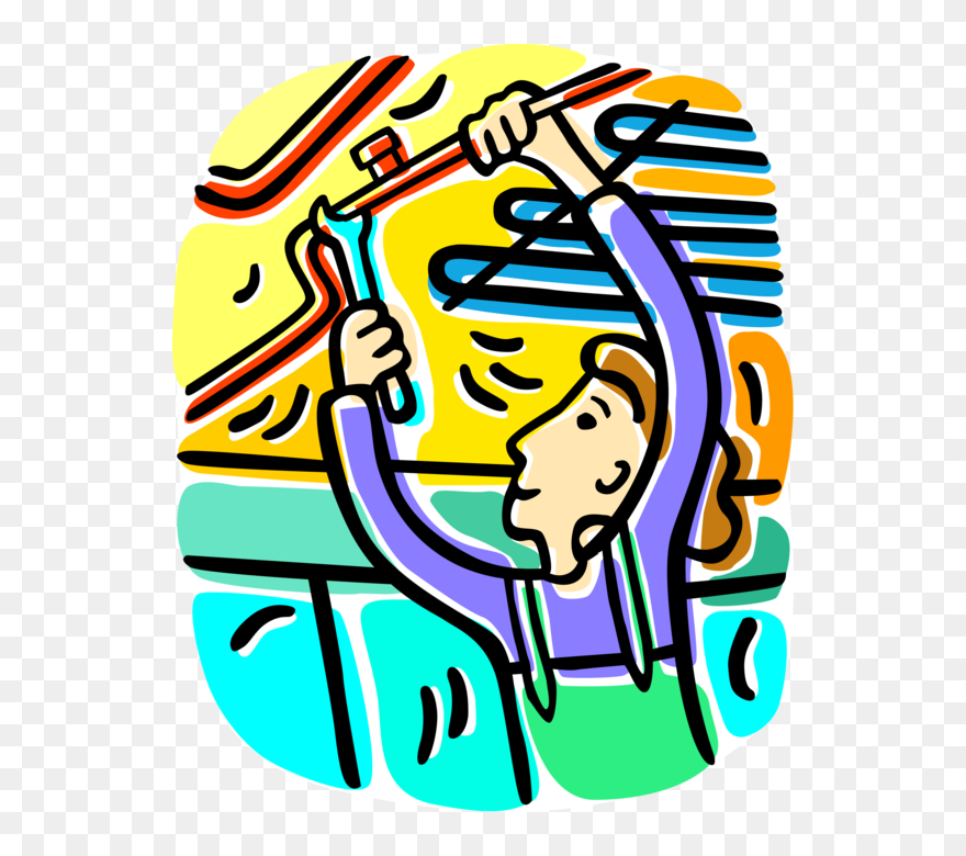 Vector Illustration Of Plumber Works On Plumbing Pipes Clipart