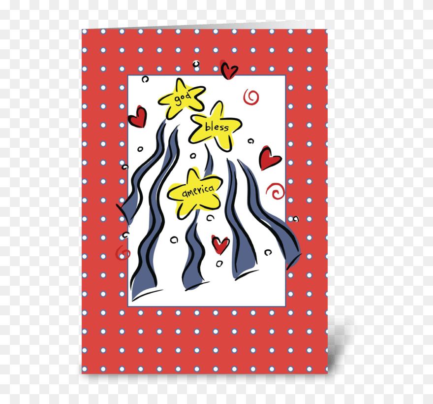 3307 July 4, God Bless America Greeting Card - Illustration Clipart