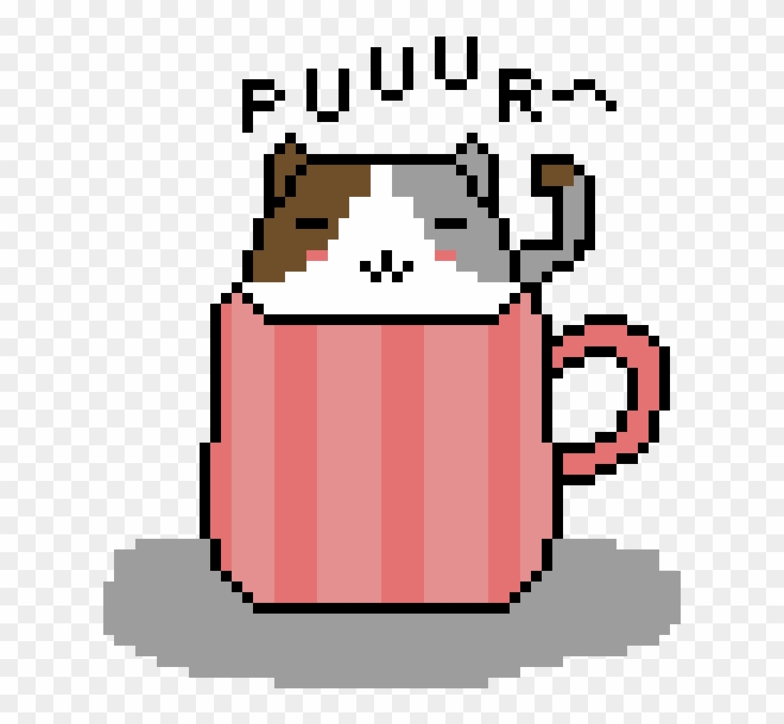 Cat In A Coffee Cup - Pixel Clipart