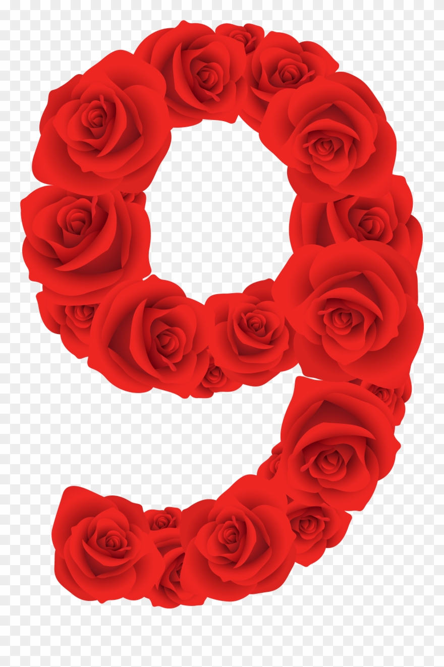 Decorative Number Cliparts - Red Roses Number Nine - Png Download