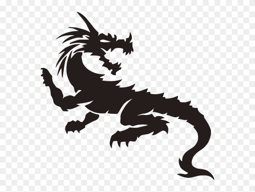 Transparent Dragon Black And White Silhouette Dragon - Simple Dragon Tattoo Clipart