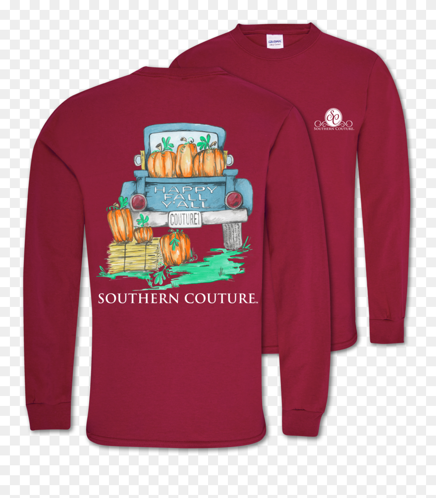 Sc Classic Happy Fall Y"all On Long Sleeve-cardinal - T-shirt Clipart