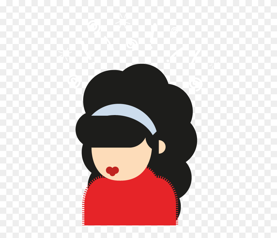 Illustrated Character With Black Curly Hair And Red - Cartoon Clipart