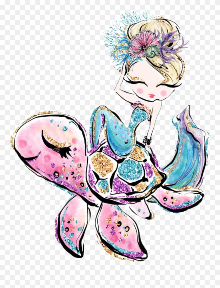#watercolor #mermaid #seaturtle #friends #teal #purple - Adeline Mermaid Clipart