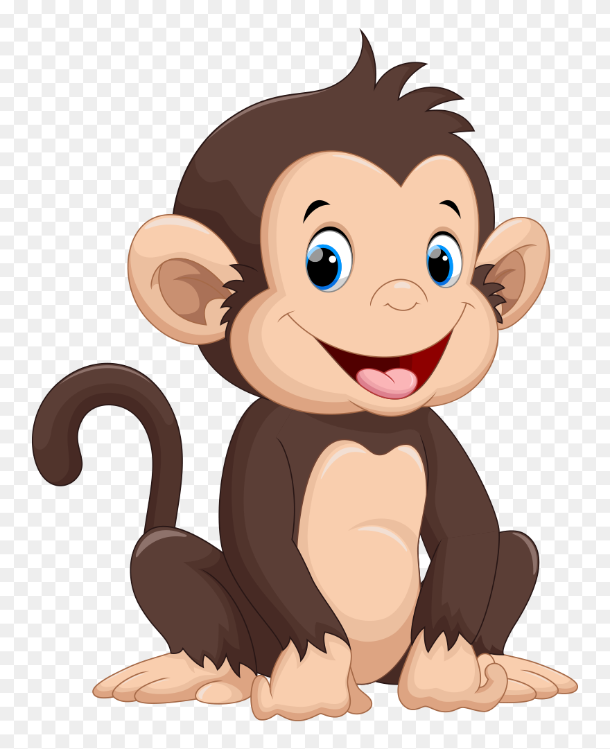 Little Monkey Illustration Cartoon Drawing Happy Clipart - Monkey Clipart - Png Download