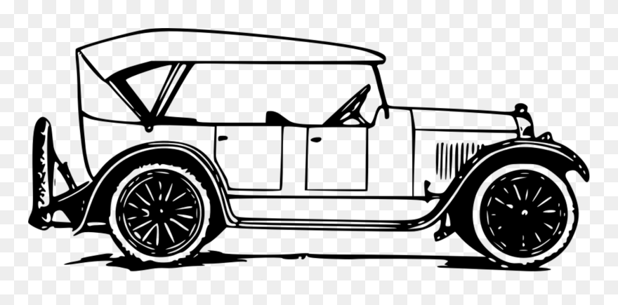 Wheel,classic Car,compact Car - Vintage Car Clipart Black And White - Png Download