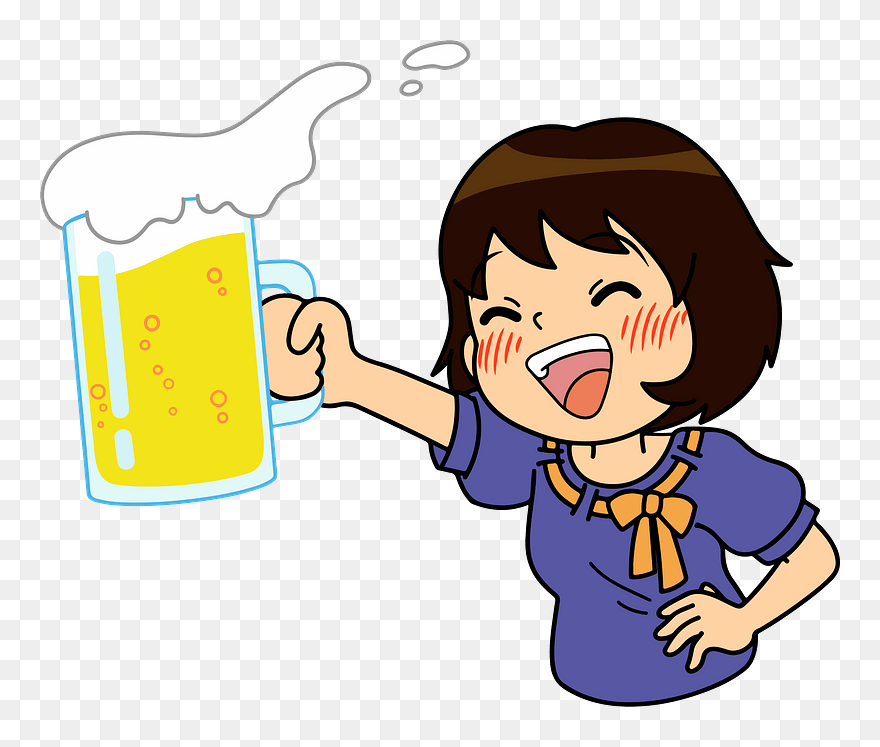 Woman Cheers Beer Clipart - ビール を 飲む 女性 イラスト - Png Download