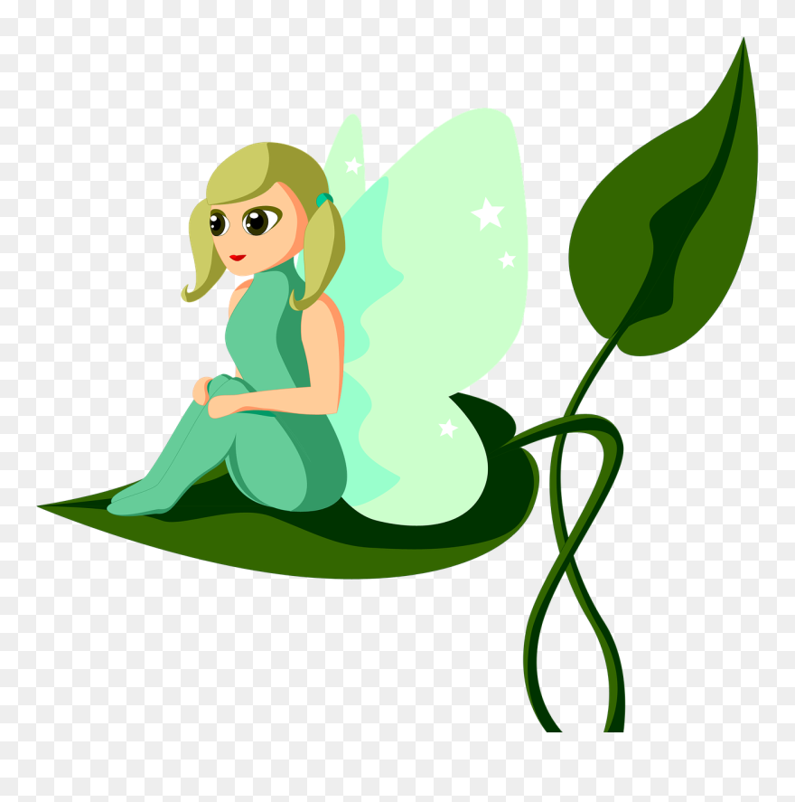 Female Fairy Sitting On Leaf Clipart - Fairy Sitting On Leaf - Png Download