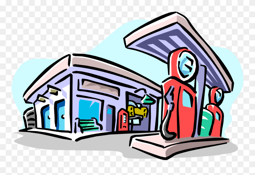 Vector Illustration Of Fossil Fuel Petroleum Gas Service - Petrol Station Cartoon Png Clipart