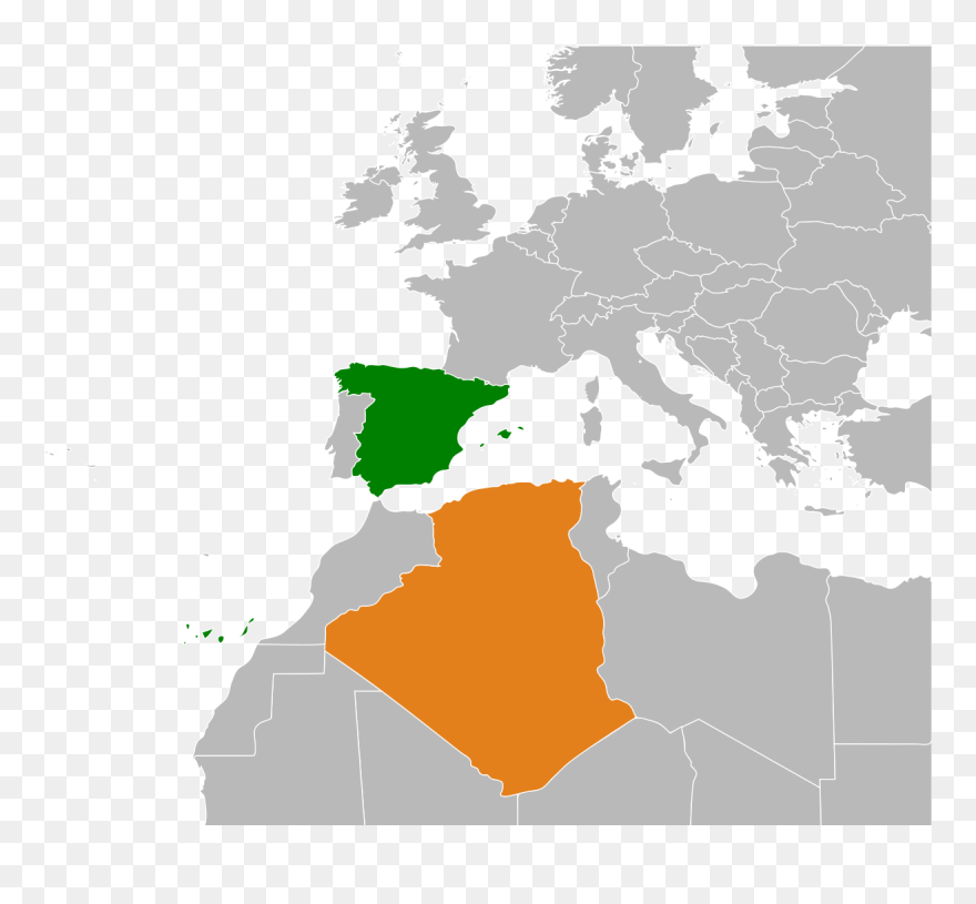 Location Europe Map Blank No Borders, Hd Png Download - Algeria And Spain Map Clipart