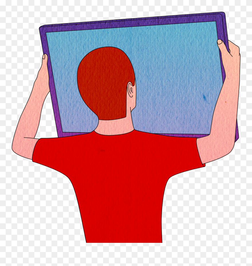 Student Holding A Screen - Cartoon Clipart