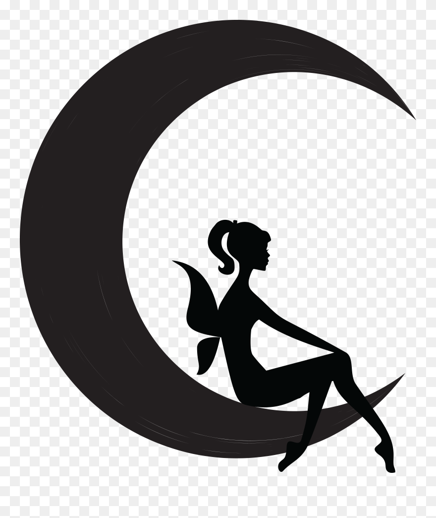 Fairy Moon Silhouette Flower Fairies Clip Art - Black And White Fairy Clipart - Png Download