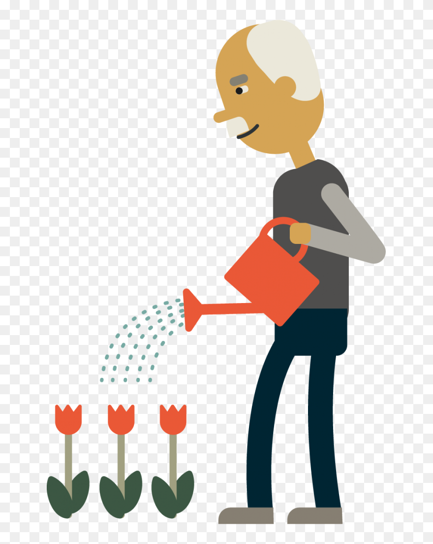 Grandad Watering Flowers Clipart