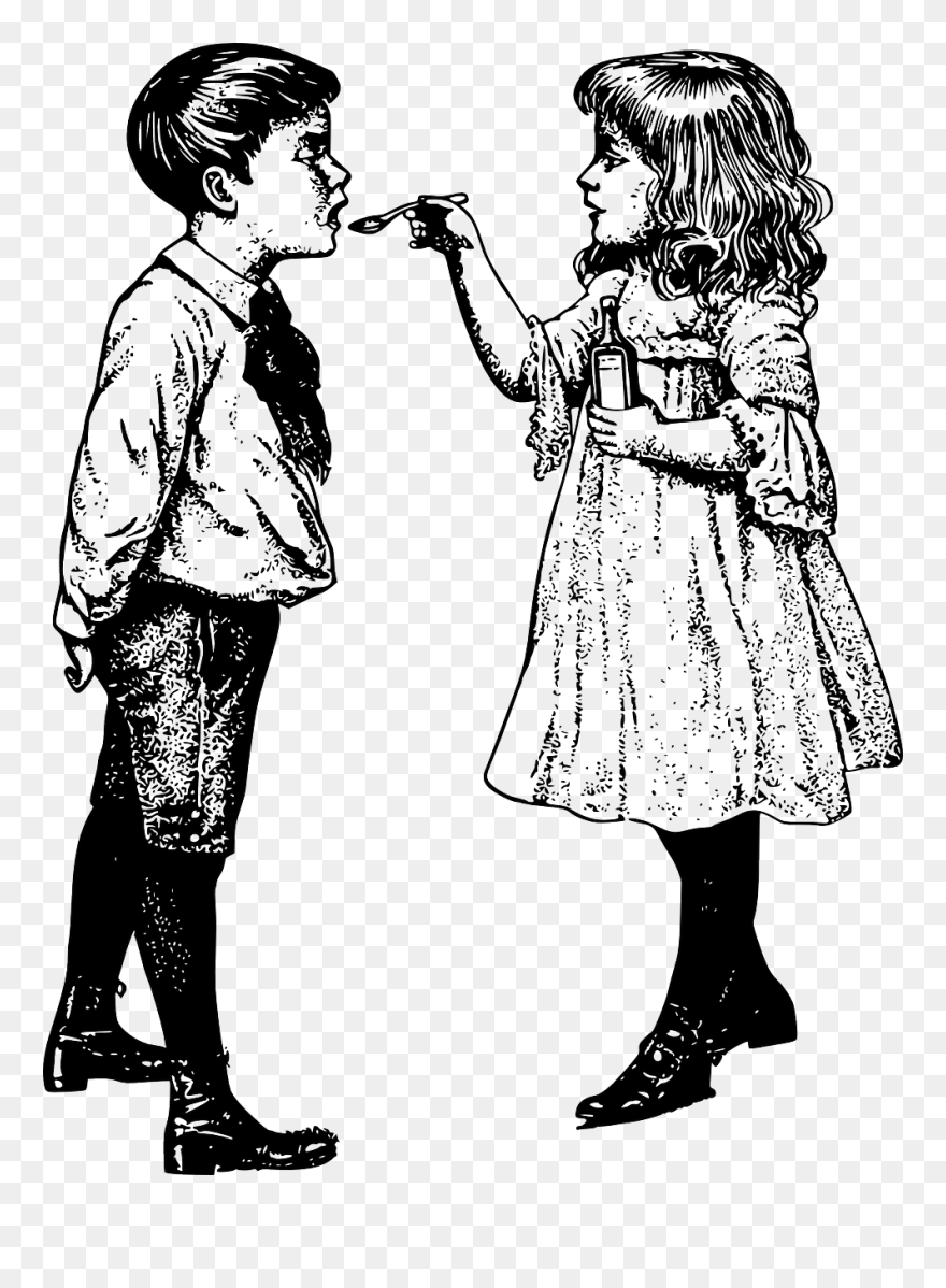 Children Cough Flu Free Photo - Taking Medicine Clipart Black And White - Png Download
