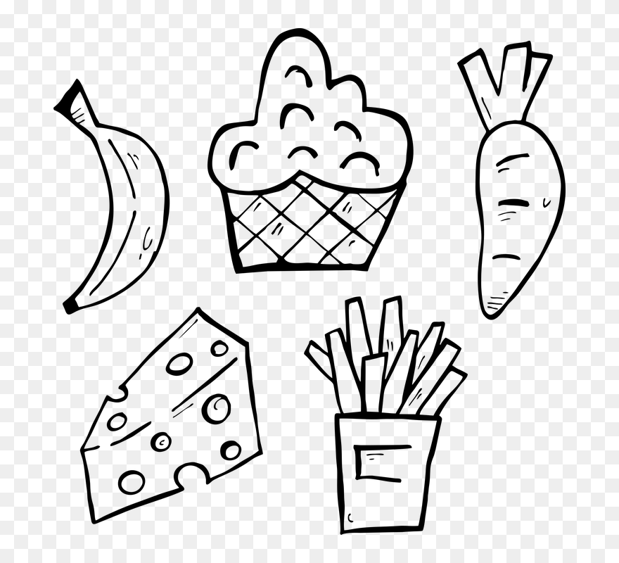 Transparent Eat Clip Art Black And White - Alimentos Saludables En Dibujo - Png Download