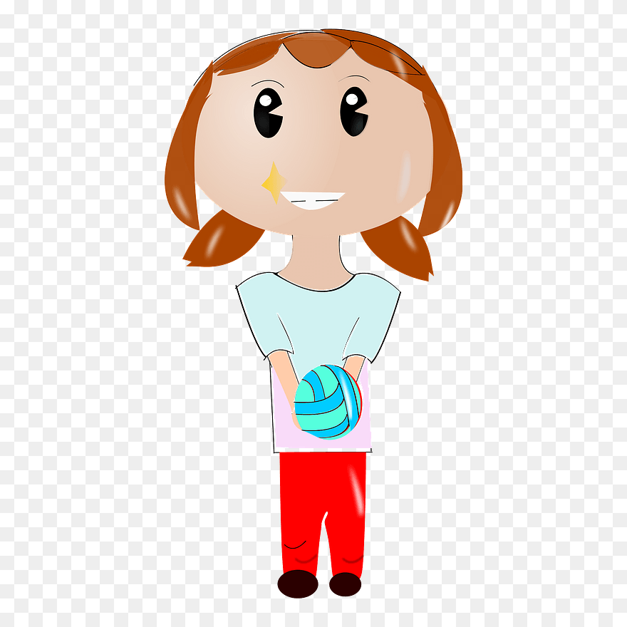 Girl With A Ball Clipart - Cartoon - Png Download