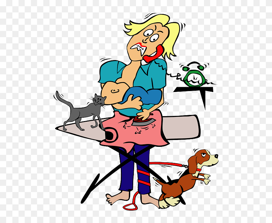 Baby, Cat, Phone, People, Lady, Woman, Alarm, Kids - Baby And Mother Funny Cartoon Clipart