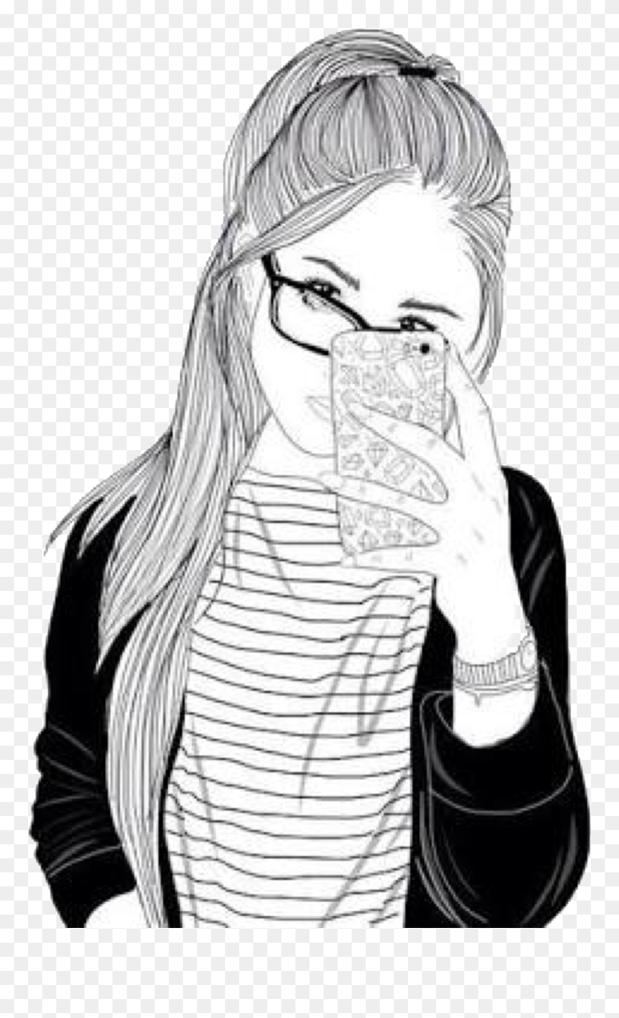 Mirrorselfie Girl Freetoedit - Girl Drawings With Glasses Clipart