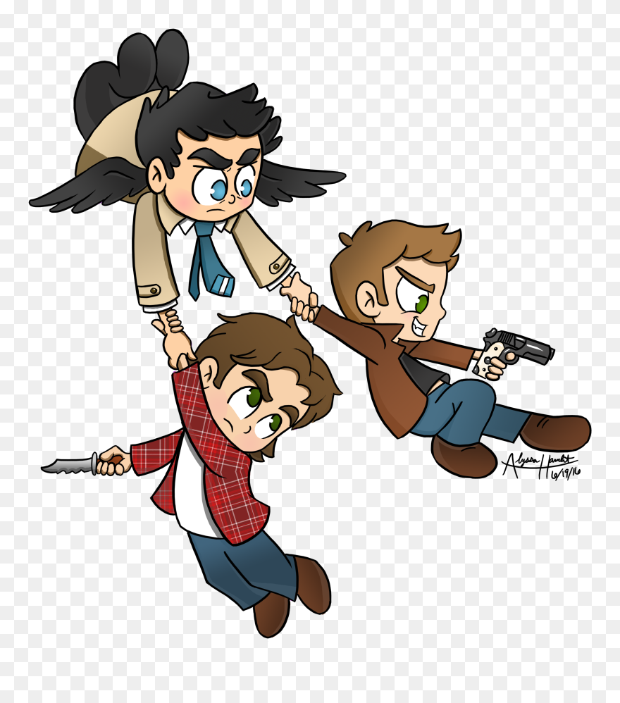 Supernatural Clip Crowley Png Black And White Download - Sam And Dean Winchester Cartoon Transparent Png