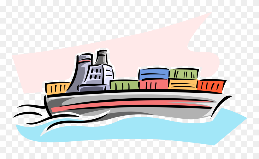 Vector Illustration Of Ocean Transport Cargo Ship Or - Freight Ship Clipart - Png Download