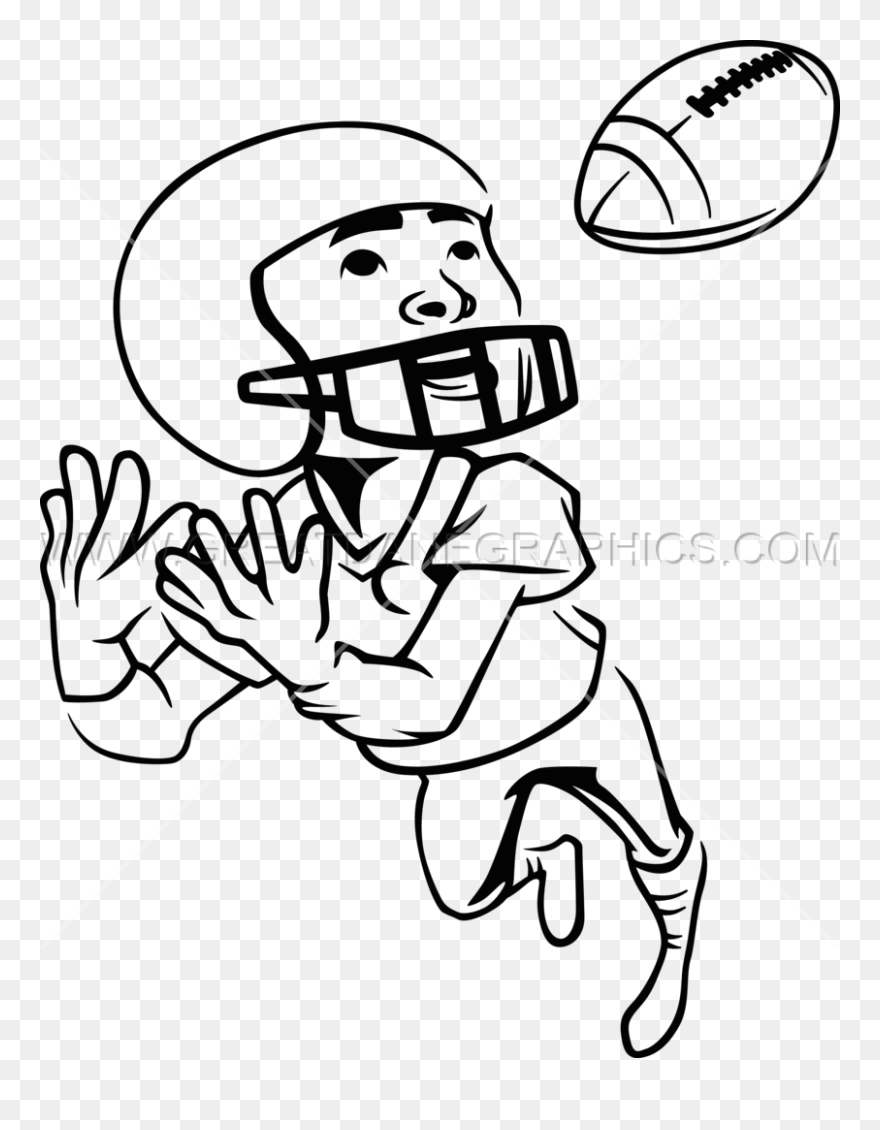 Football Player Clipart Black And White Kids Picture - Kid Catching Football Drawing - Png Download