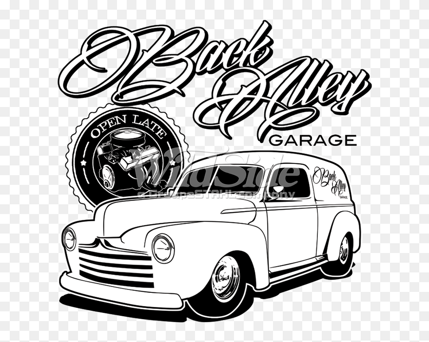 Back Alley Garage - Antique Car Clipart
