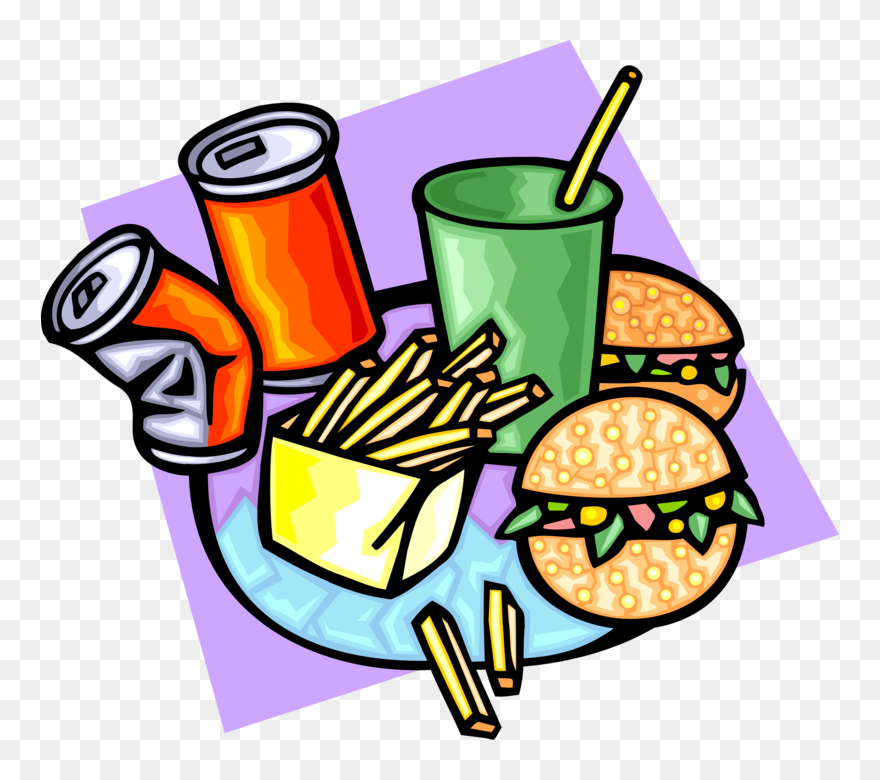Vector Illustration Of Fast Food Hamburger, French - Junk Food Clip Art - Png Download