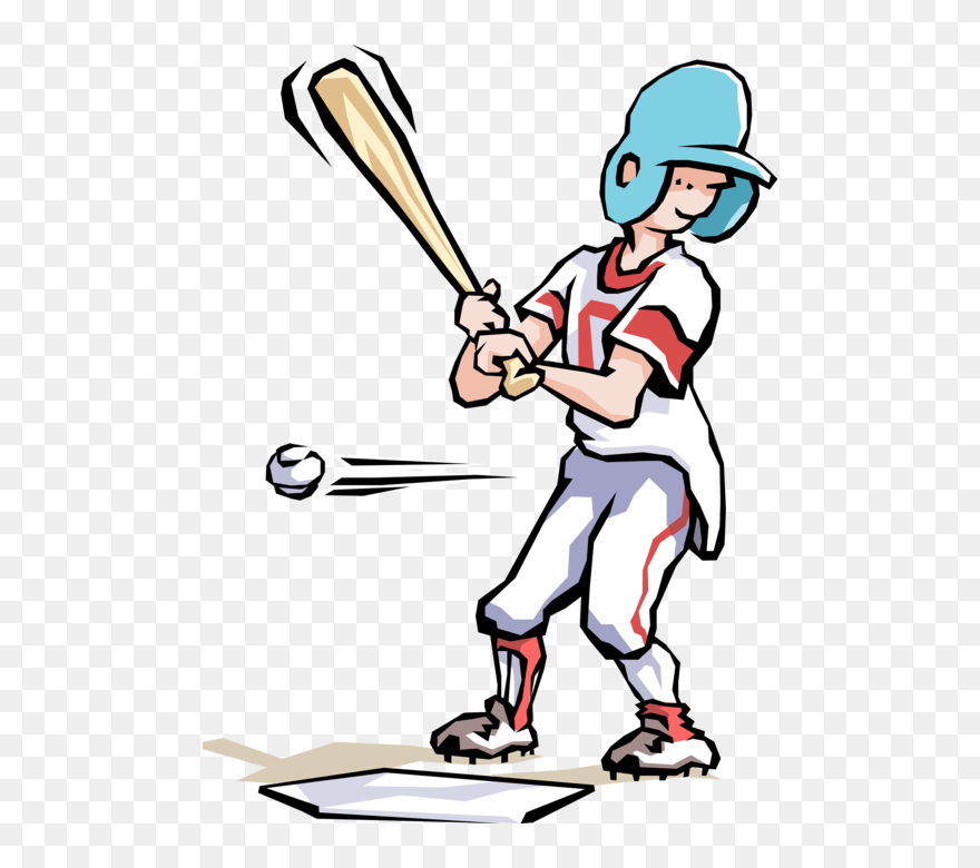 Vector Illustration Of Kid Baseball Player Swings The - Clip Art - Png Download