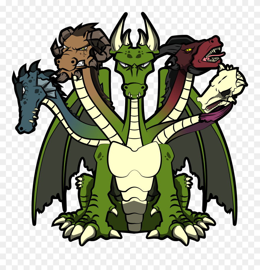 A Depiction Of Besochemps, The 5-headed Dragon - Cartoon Clipart
