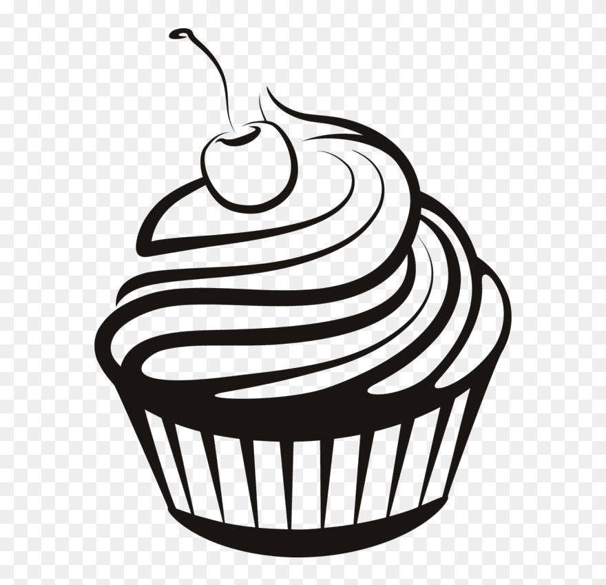 Cupcake Drawing Clip Art - Black And White Cupcake Clipart - Png Download