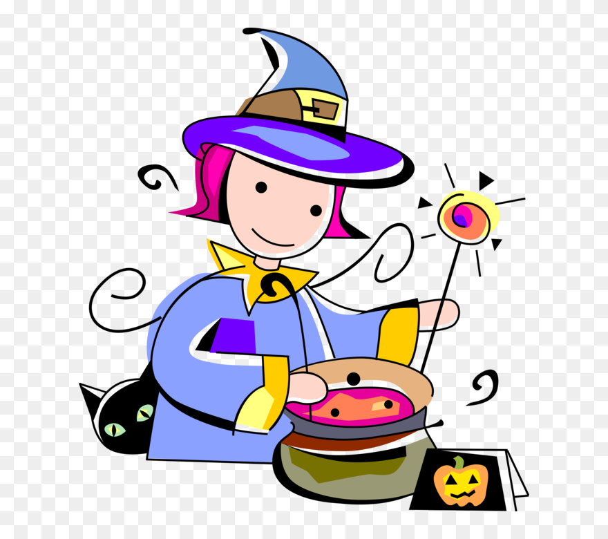 Vector Illustration Of Halloween Trick Or Treat Witch - Cartoon Clipart
