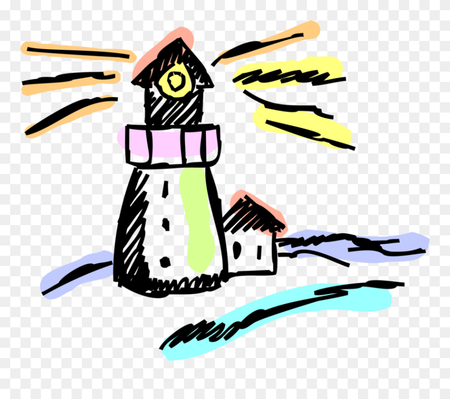Vector Illustration Of Lighthouse Beacon Emits Light Clipart