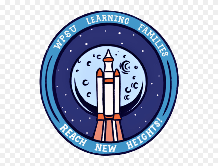 Badge Illustration Of A Rocket In Front Of The Moom - Circle Clipart