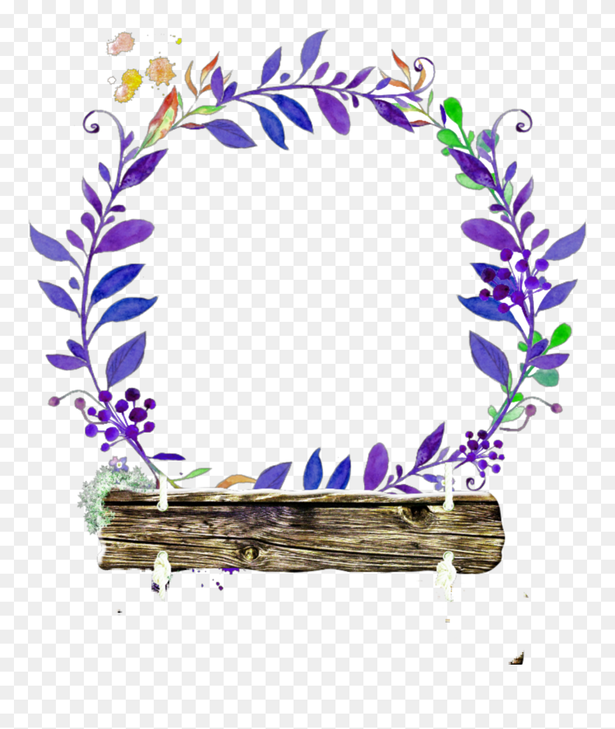#leaf#frame #wood #plank #circle #leafyframe #violet - Watercolor Wreath Flower Png Clipart
