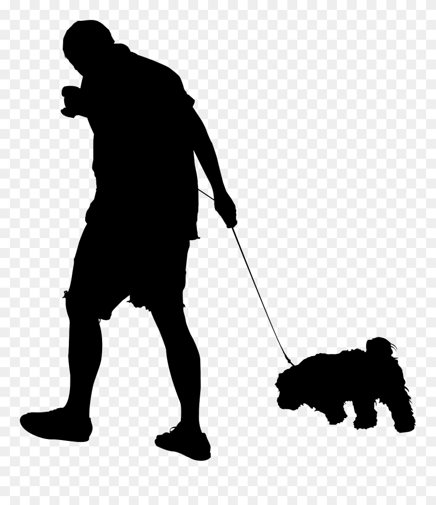Dog Human Behavior Male Leash - Human Silhouette Walking Dog Png Clipart