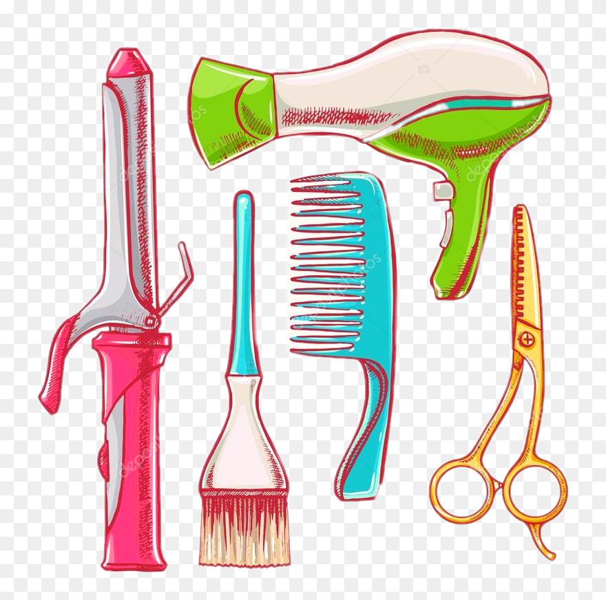 #scissors #dryer #comb #curling #straightener #mirror - Инструмент Парикмахера Вектор Пнг Clipart