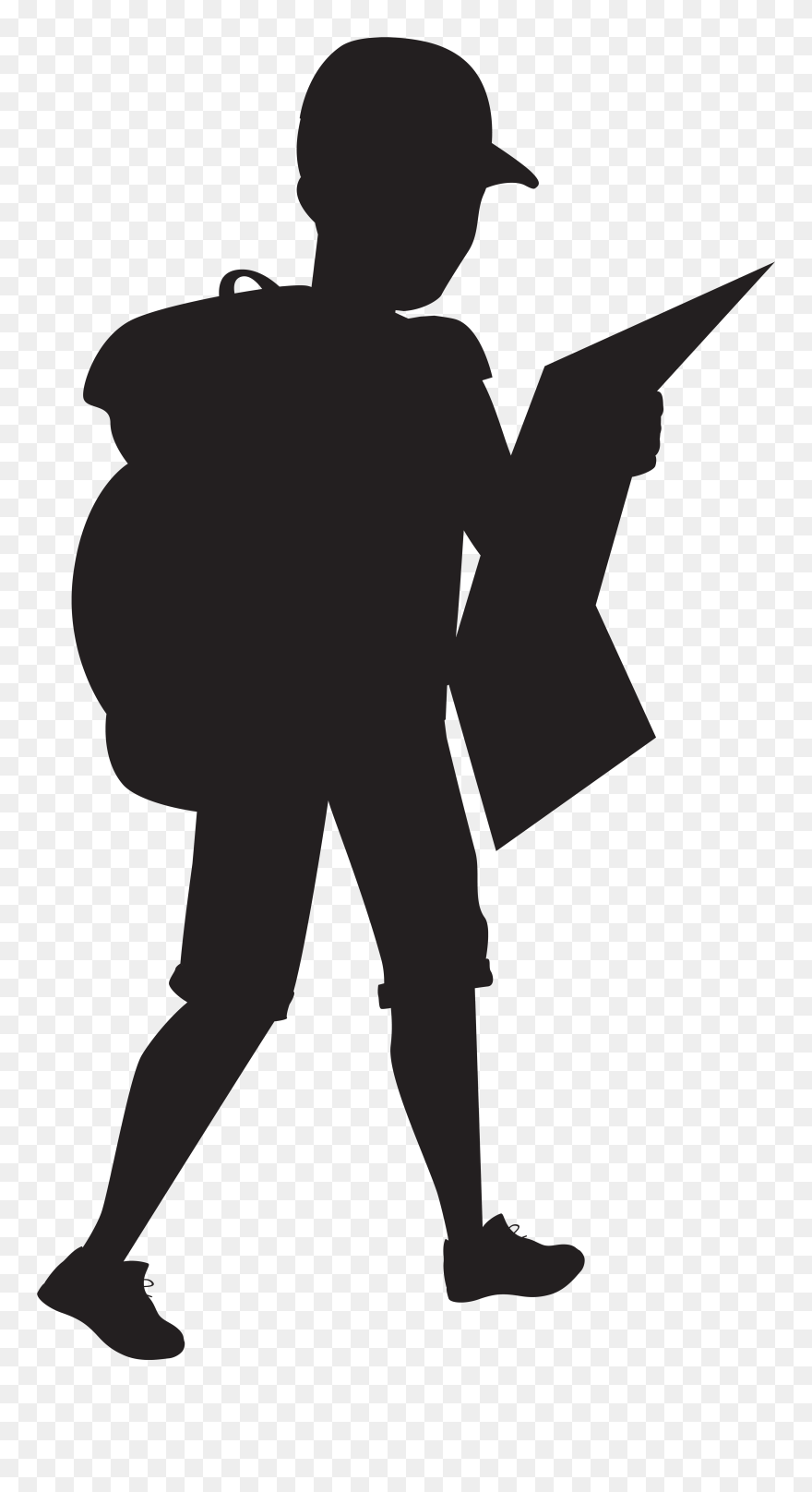 Silhouette Backpack Clip Art - Boy With Backpack Silhouette - Png Download