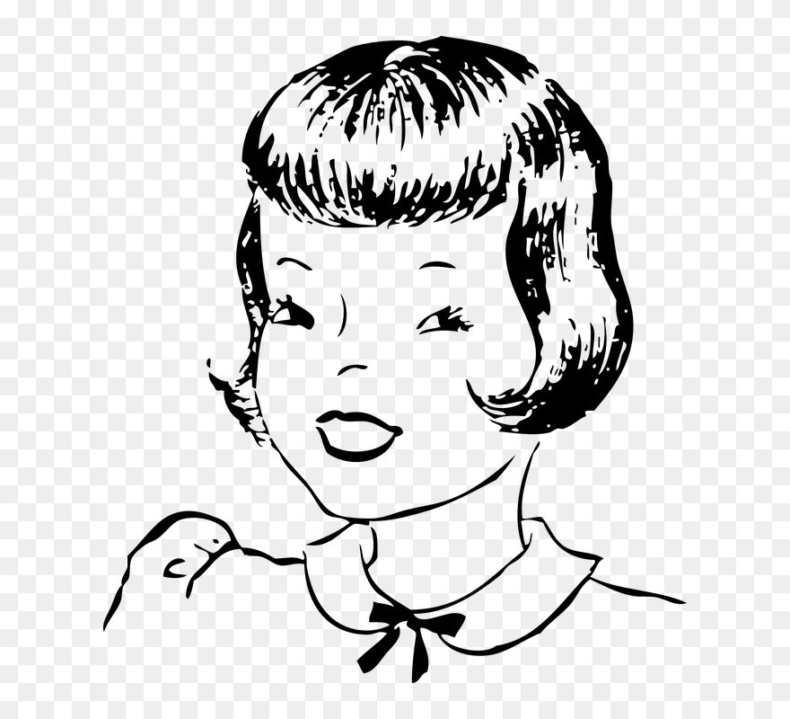 Hair Clipart Hairclip - Girl Short Hair Clipart Black And White - Png Download