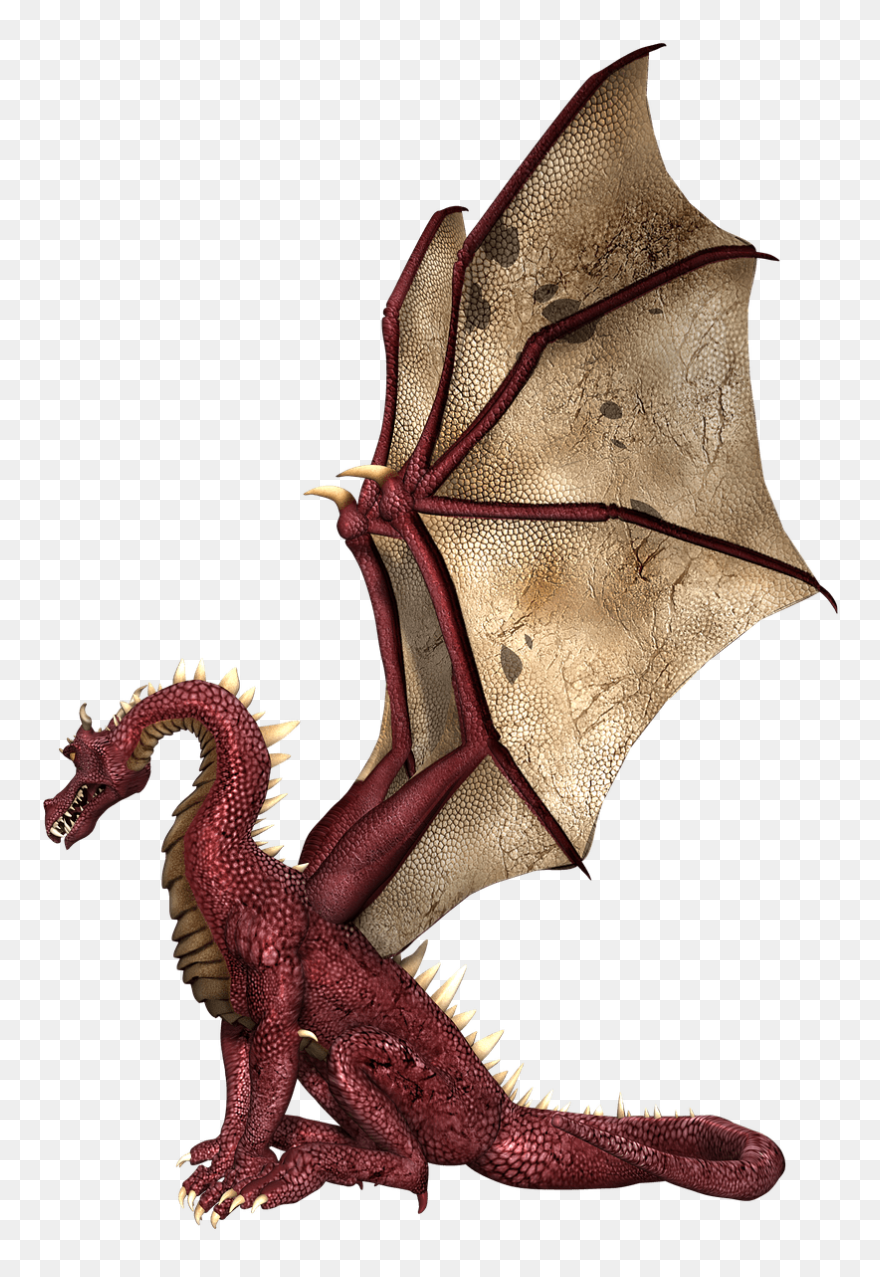 Dragon Red And Brown Wings Sitting - Dragon Wings Clipart