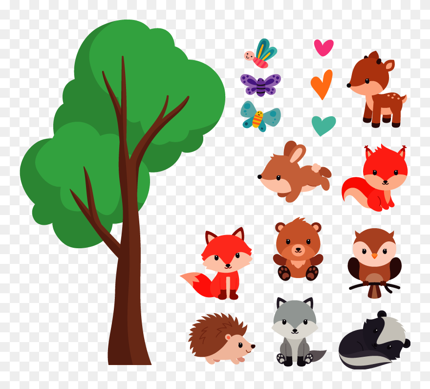 Cheerful Forest Animals Wild Animal Sticker - Cartoon Woodland Baby Animals Clipart