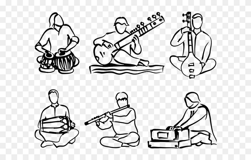 Transparent Indian Clipart Black And White - Indian Classical Music Instruments Clipart - Png Download