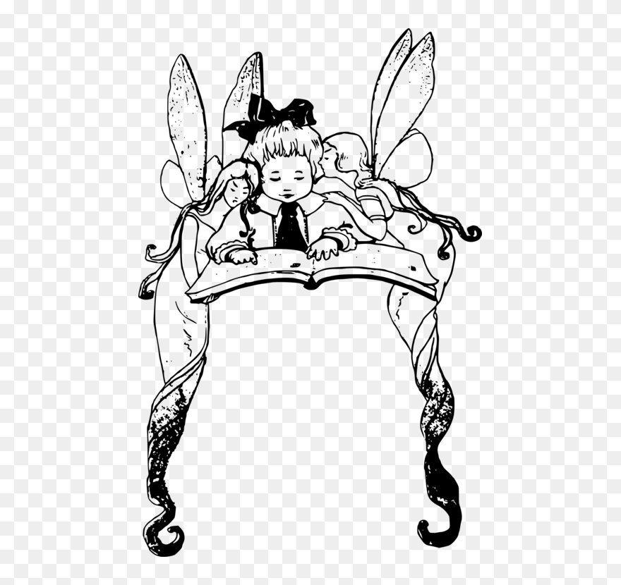 Art,monochrome Photography,carnivoran - Fairy Reading A Book Png Clipart