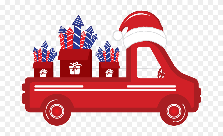 Old Vintage Red Christmas Truck With Fireworks And - Christmas Day Clipart