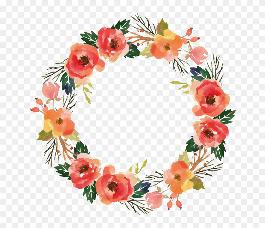 Watercolor Flower Wreath Clipart - Png Download