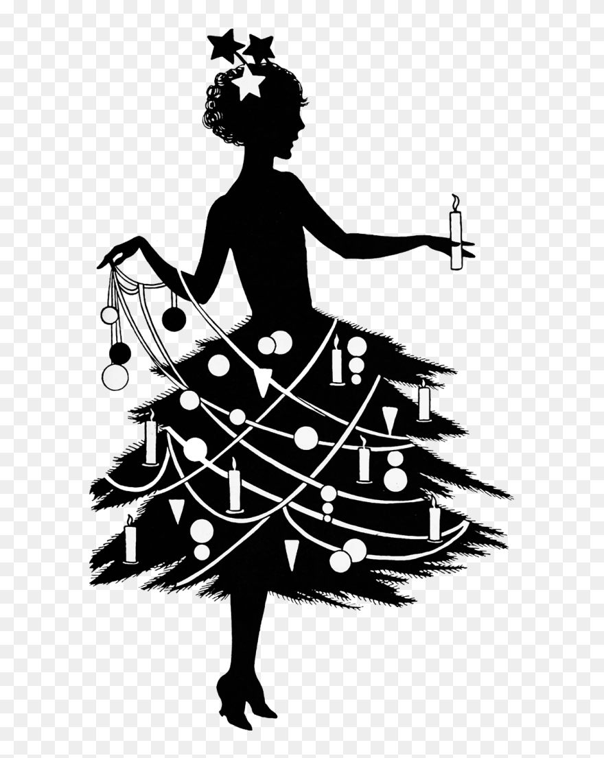 Silhouette Black And White Christmas Clipart - Png Download