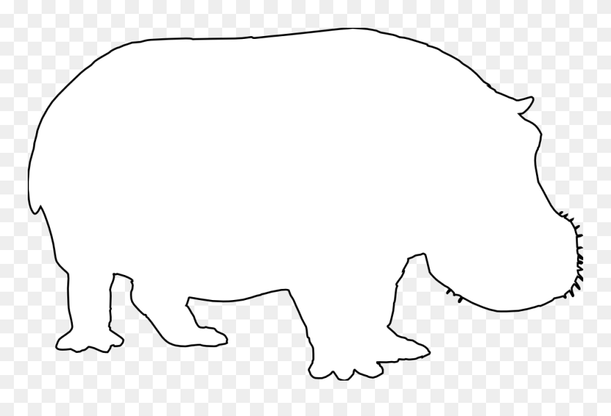 Hippo Silhouette Black White Line Art Christmas Xmas - Black White Wild Animal Hippopotamus Clipart - Png Download