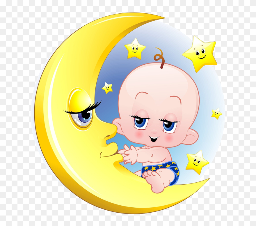 Child Moon Cartoon Transprent - Half Moon With Baby Clipart