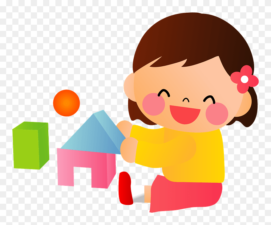 Little Girl Building Blocks Clipart - 積み木 で 遊ぶ イラスト - Png Download