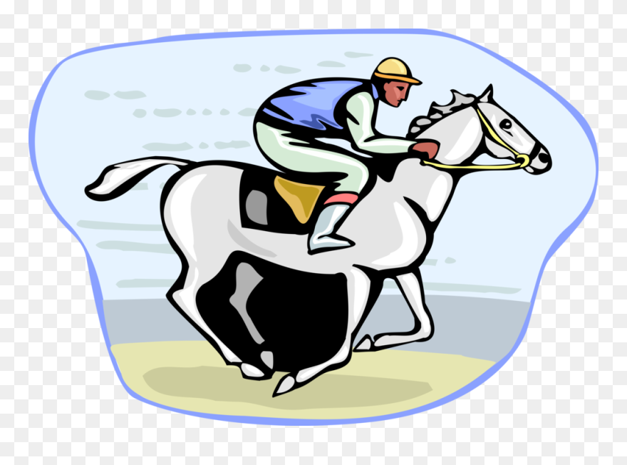 Vector Illustration Of Jockey On Horseback Rides In Clipart